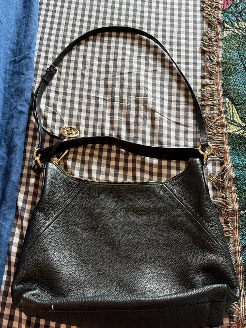 Michael Kors Black Pebbled Leather Hobo with Gold Hardware